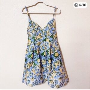 Sister Jane Dream Marigold Jacquard Floral Blue Green Yellow Mini Dress size L